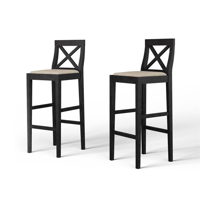 2Pcs Wood Counter Height Stool with Backrest, Padded Seat & Footrest