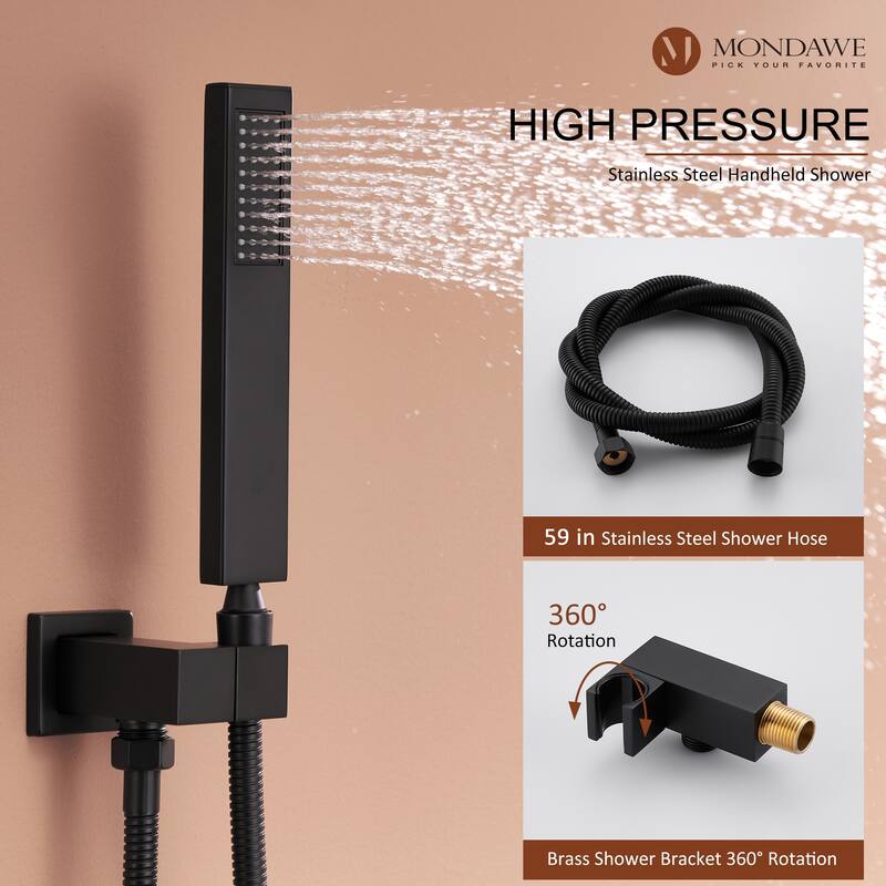 3 Functions Wall Mounted Thermostatic Shower System with Rough-in Valve