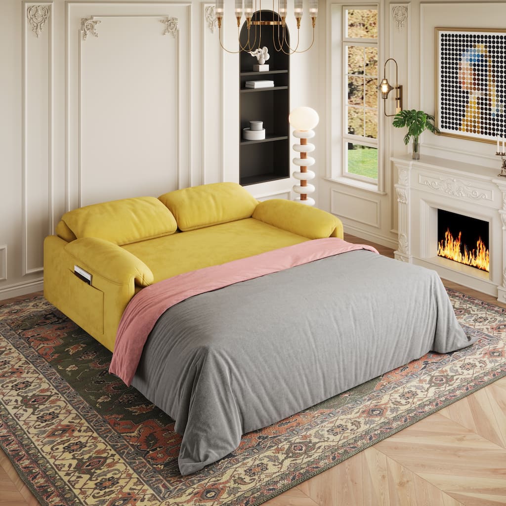 Dual-Purpose Yellow Flannelette Sofa Bed, 51x35x30 inches