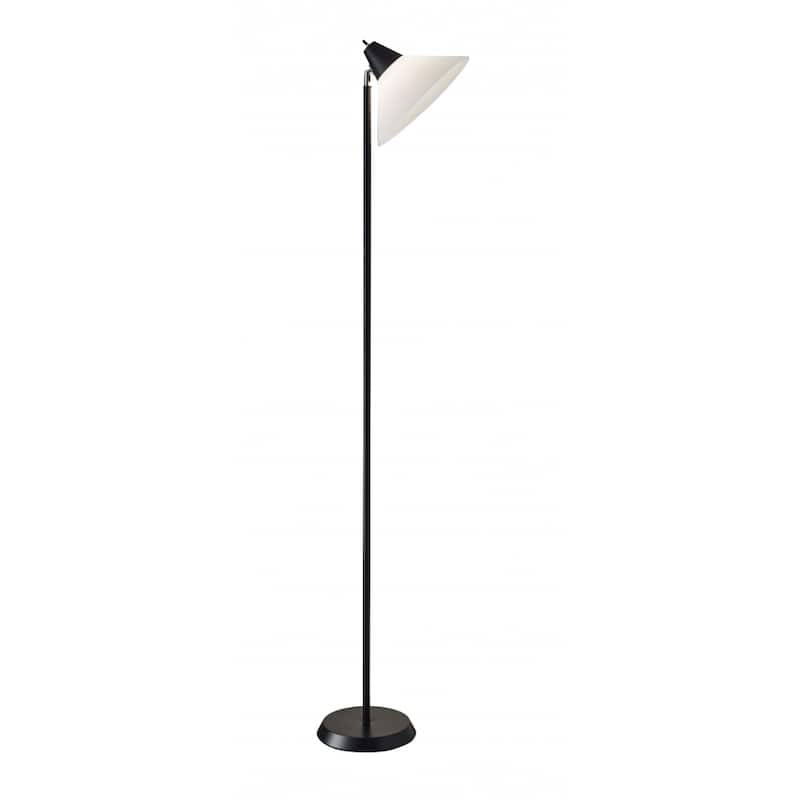 Metal Cone Floor Lamp with White Plastic Shade Rotary Switch - 10” x 12” x 71.5” (D x W x H)