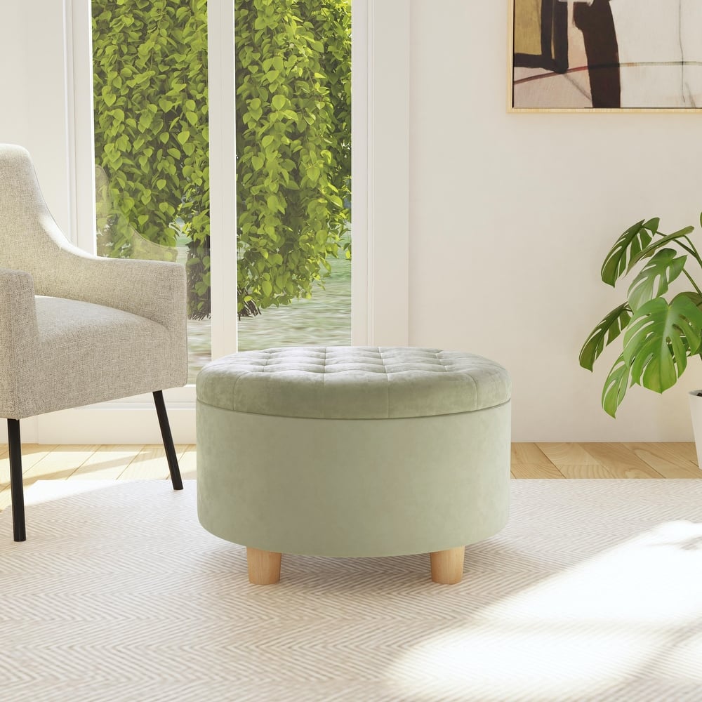 HomePop Button Tufted Round Storage Ottoman