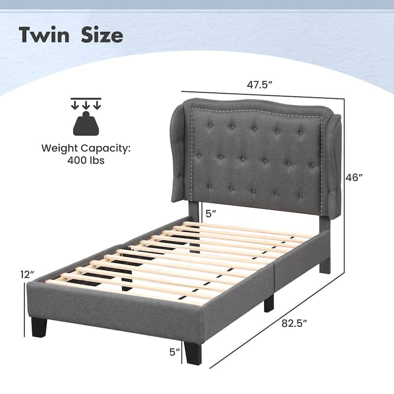 Twin Bed Frames w/Headboard Modern Linen Upholstered Platform Bed