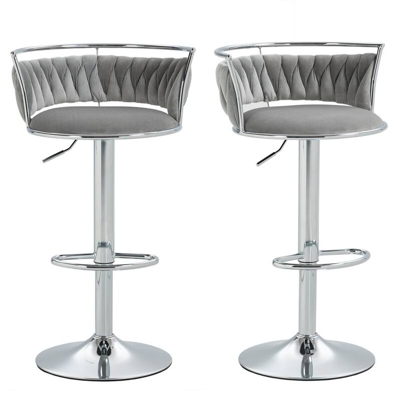 4 Set Velvet Adjustable Swivel Bar Stools With Backs