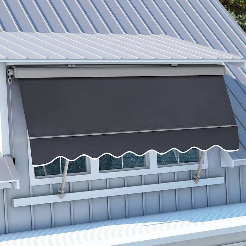 MCombo Patio Window Awnings 5'x8', Fully Assembled Manual Retractable Sunshade Canopy for Windows, 4137