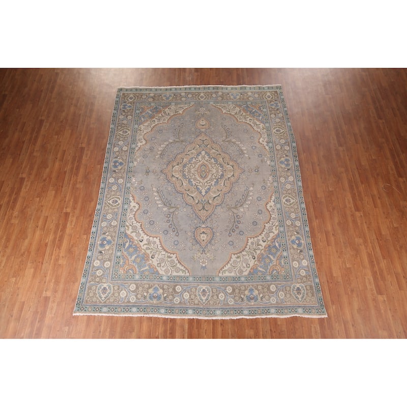 Gray Tabriz Persian Vintage Area Rug Handmade Traditional Wool Carpet - 8'5"x 11'2"