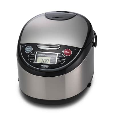 10-Cup (Uncooked) Micom Rice Cooker with Food Steamer & Slow Cooker, Stainless Steel Black