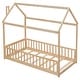 preview thumbnail 7 of 7, Twin Size Pine Wood House Bed Frame with Guardrails & Slats, Natural