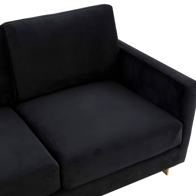 LeisureMod Lincoln Modern Upholstered Velvet Sofa with Gold Frame - 83"