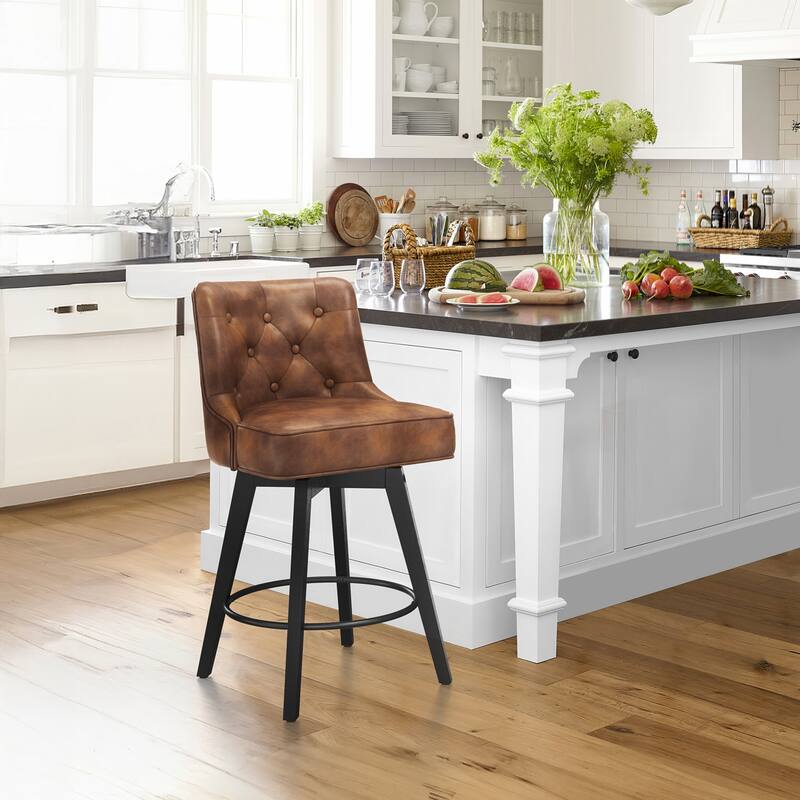 Modern 26 in. Counter Height Barstool Upholstered Fabric/Faux Leather Swivel Bar Stools with Back