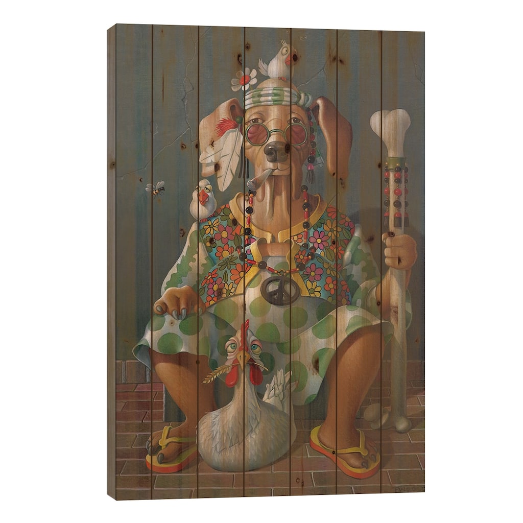 Hippie Dog Print On Wood by Frank Warmerdam - Multi-Color