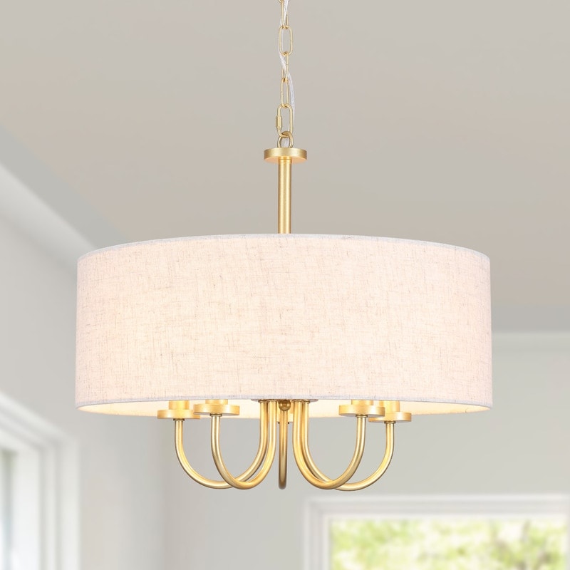 Modern Farmhouse Drum 5-Light Transitional Chandelier, Classic Semi Flush Mount Chandelier for Dining room - W19.09"x H15.19"
