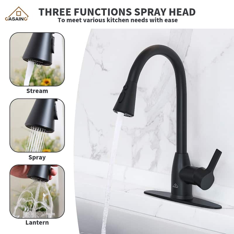Single Handle Pull Down Sprayer Kitchen Faucet with Three Functions Spray Head