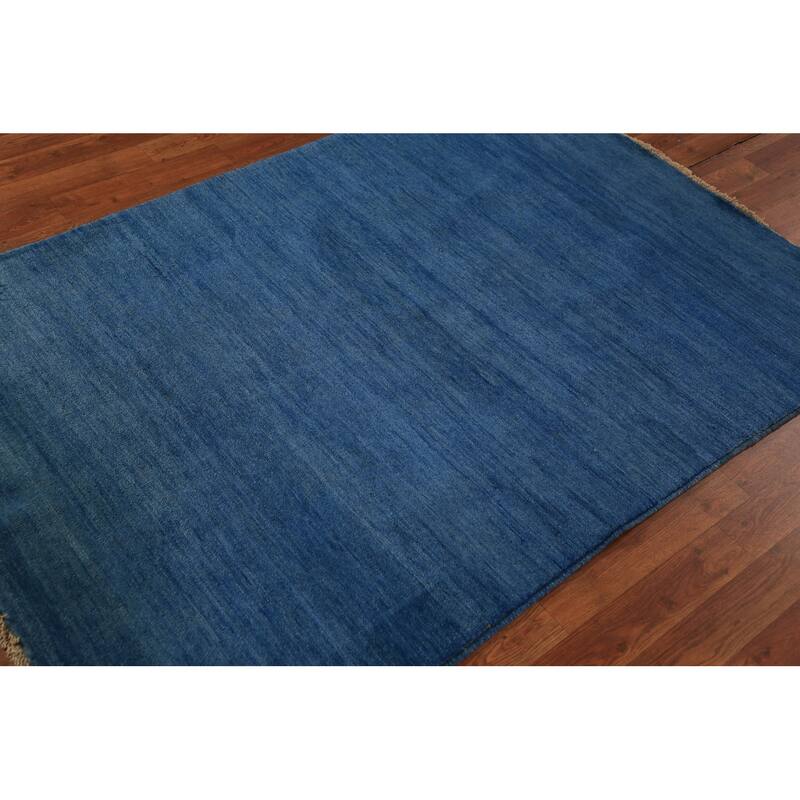 Blue Modern Gabbeh Oriental Rug Hand-Knotted Wool Carpet - 3'11" x 5'9"