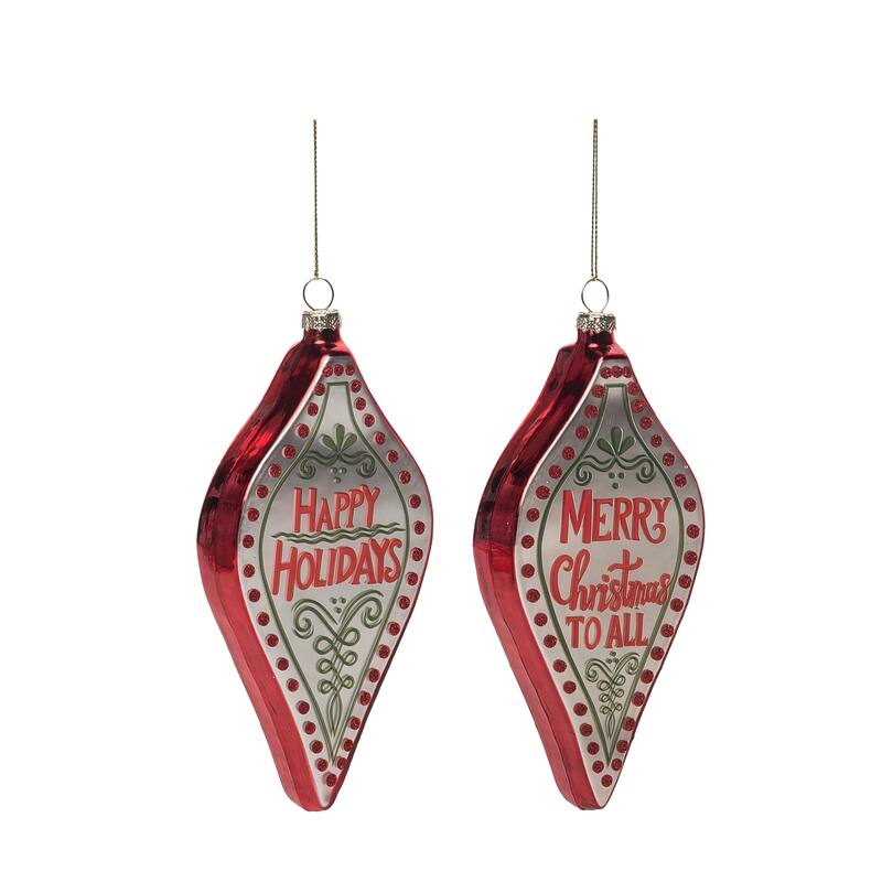 Transpac Glass 6.88 in. Multicolored Christmas Painted Holiday Greeting Ornament Set of 2