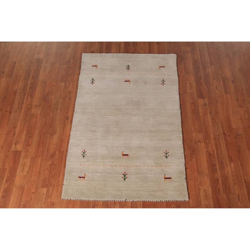Little Animals Gabbeh Indian Foyer Rug Handmade Wool Carpet - 3'2" x 4'9"