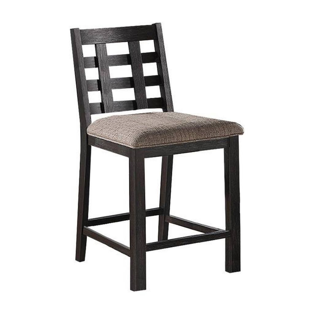 Trixy Counter Stool Chair, Open Square Back, Brown Wood, Beige Fabric