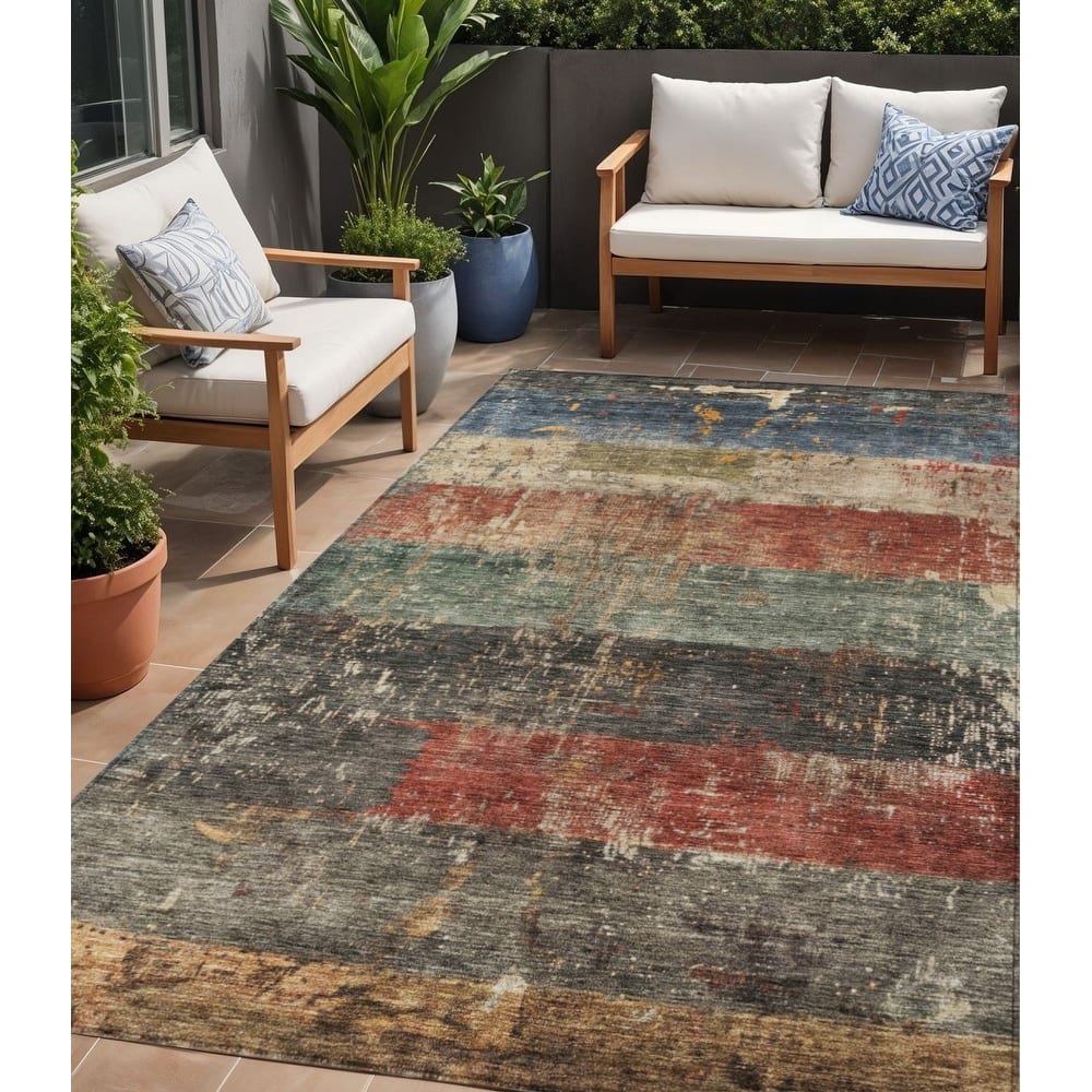 HomeRoots Striped Transitional Rectangle Outdoor Rug