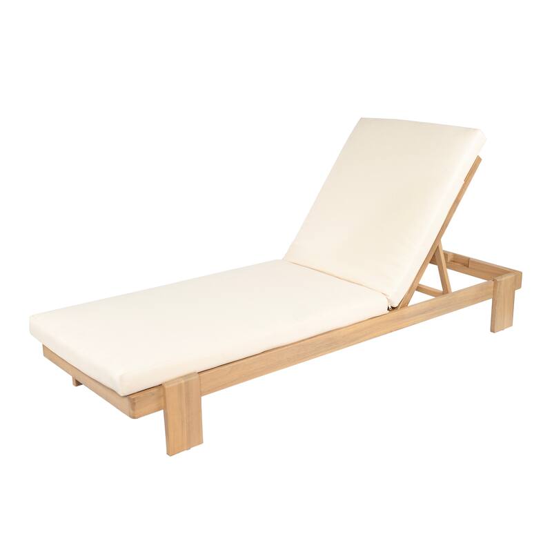 Christopher Knight Home - Iran Outdoor Patio Acacia Wood 6-Position Adjustable Chaise Lounge Set with Water-Resistant Cushion