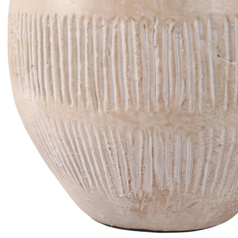 Ceramic Modern Round Flower Vase with Lines - Ivory