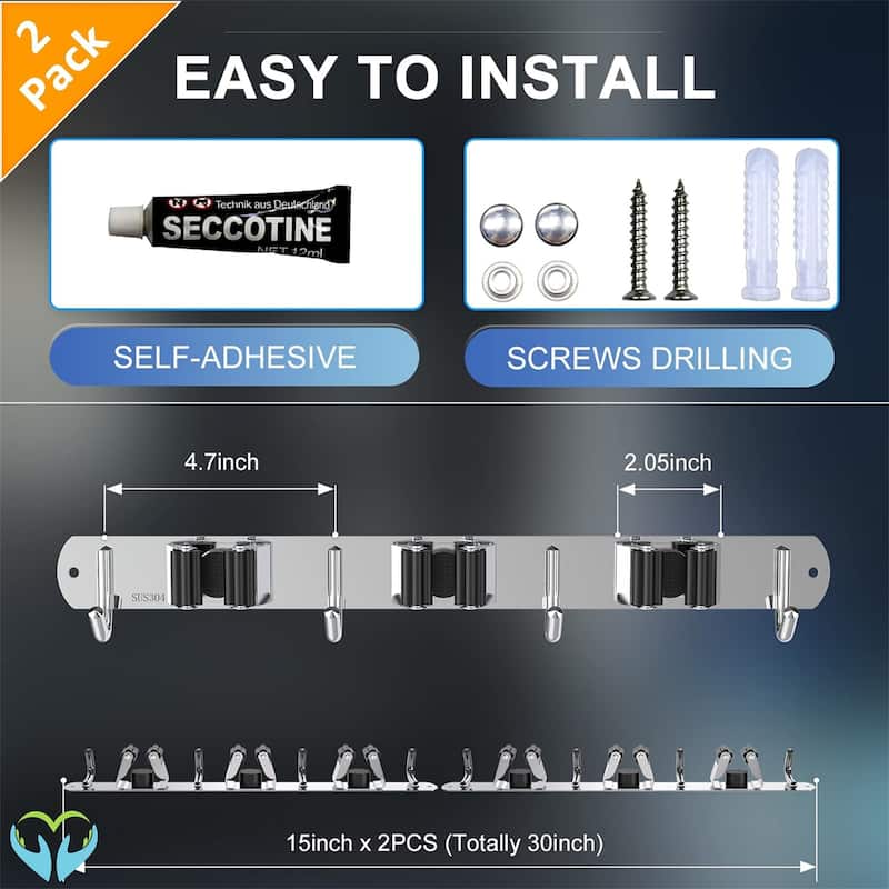 Broom Organizer Storage Tool Racks Stainless Steel