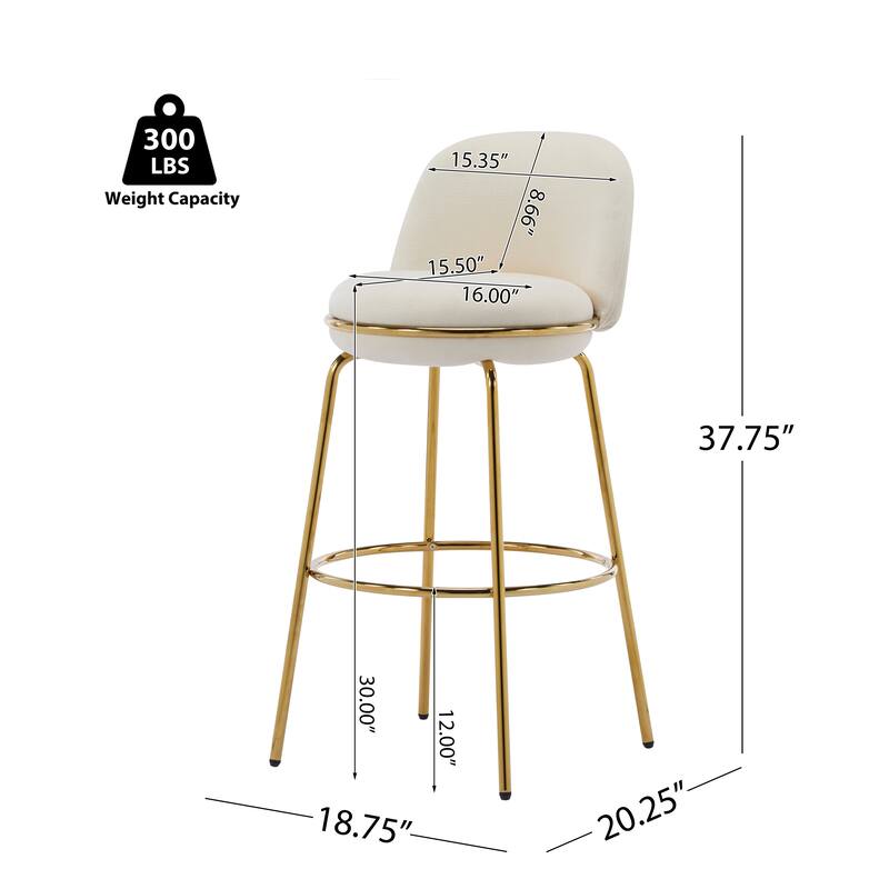 Roomfitters Rio Claro Indoor Metal Upholstered Barstools with Gold Frame, Low Back, Set of 2 - Set of 2