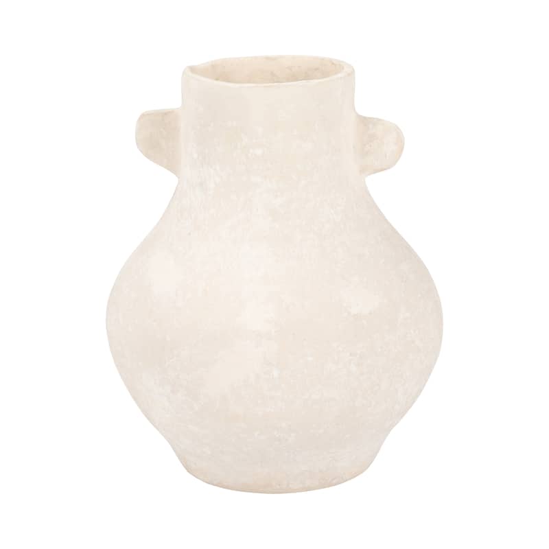 Sagebrook Home Ivory Paper Mache 10-inch Eared Vase, Perfect for Stylish Floral Arrangements