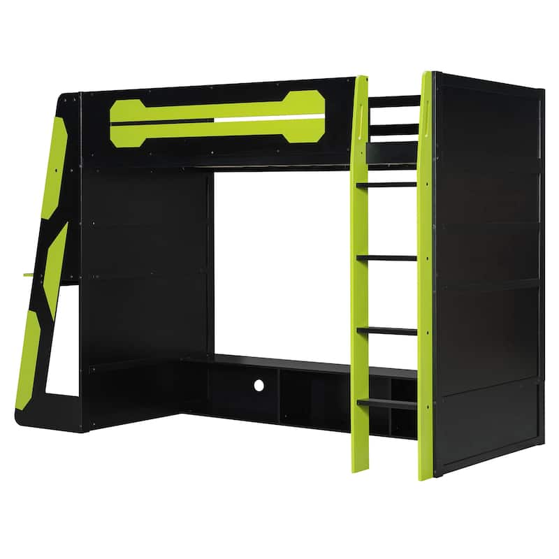 Full Size Gaming Loft Bed Esports-Inspired Bed with Desk Shelves and Charging Station for Gaming Bedroom Setup, Esports Hotels