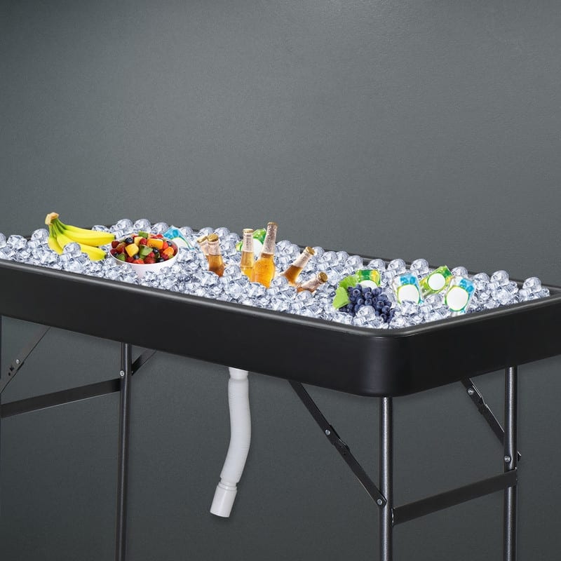 4 Foot Plastic Ice Table with Matching Skirt for Garden Party Black and White - 4FT