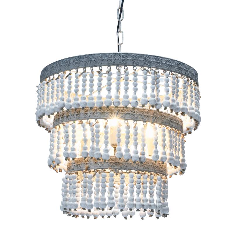 3-Tier Draped Wood Bead Chandelier