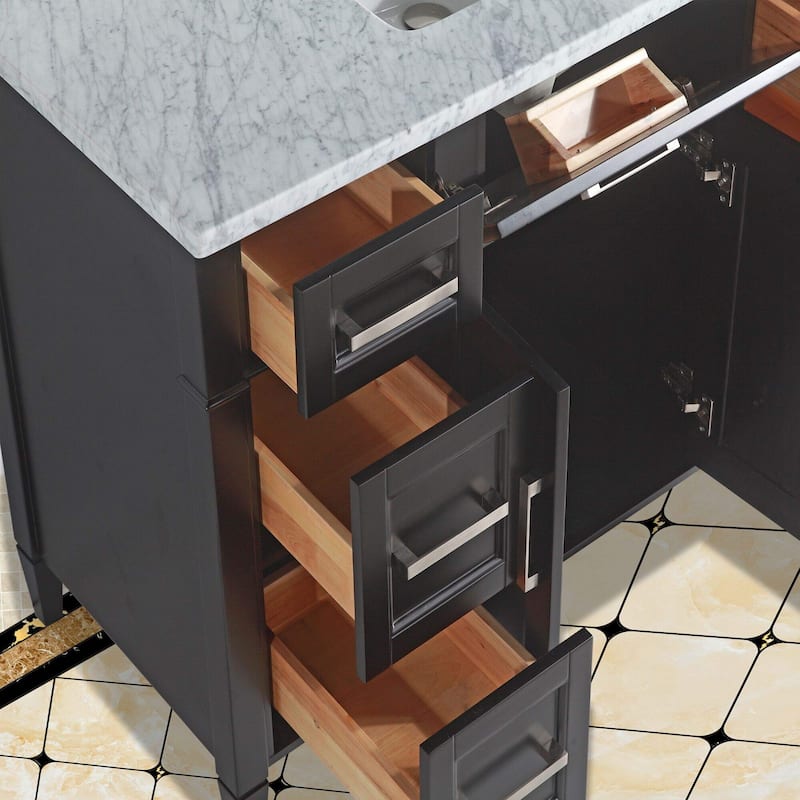 Vanity Art 60-Inch Single Sink Bathroom Vanity Set Carrara Marble Stone Top 7 Drawers 1 Shelf Undermount Sink with Free Mirror