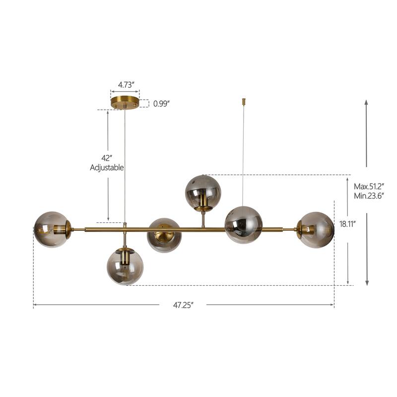 6-Light Minimalist Satellite Chandelier with Spherical Glass Bubbles and Metal Branches