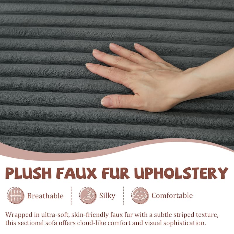 104" Upholstered L-Shaped Full Foam Sofa Couch Chaise Sofa with Pillows, No Assembly Required