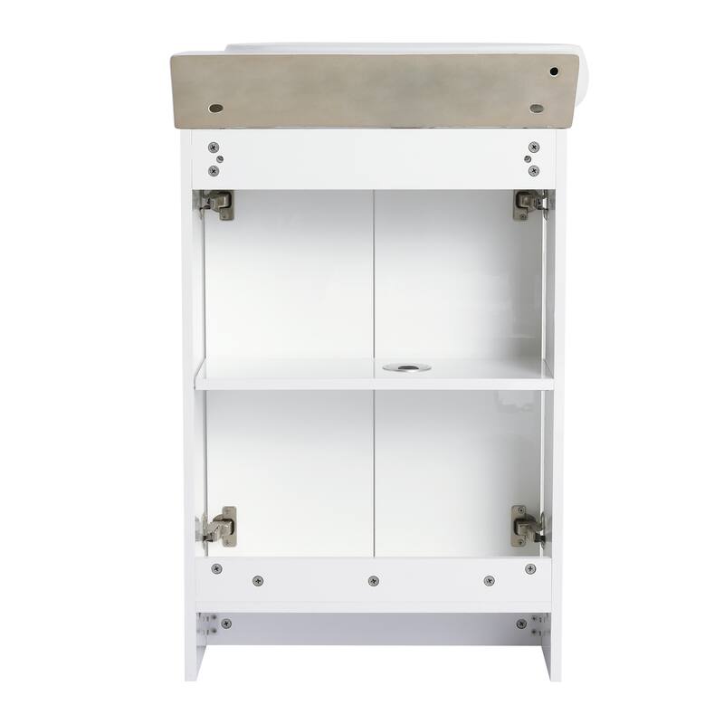 Compact Bathroom Vanity with Sink, Oval Single Ceramic Sink Bathroom Cabinet for Small Bathroom