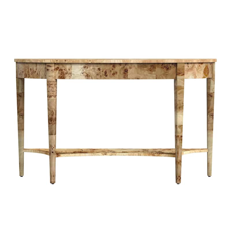 Astor 54"W Burl Wood Demilune Console Table