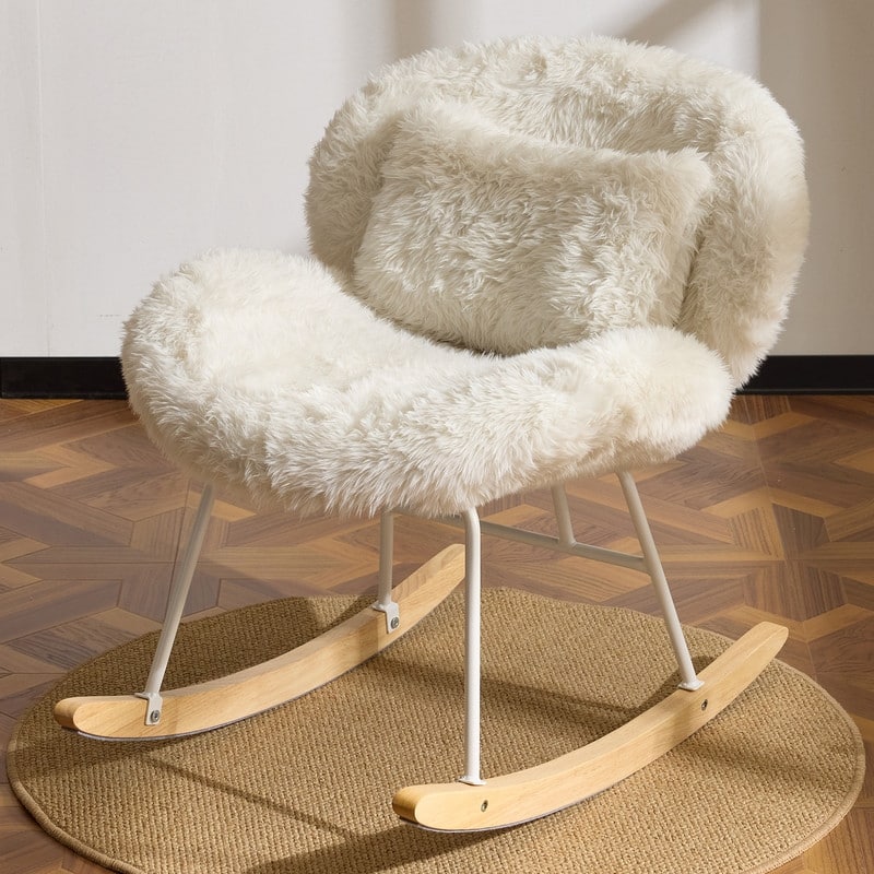 Cozy Rocking Leisure Chair - Velvet White