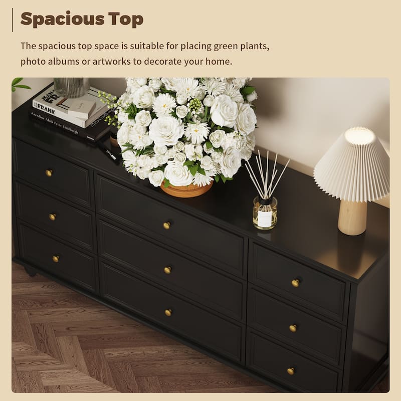 Timechee 63'' W Dresser White Chest Srorage Cabinet Lacquer Drawers