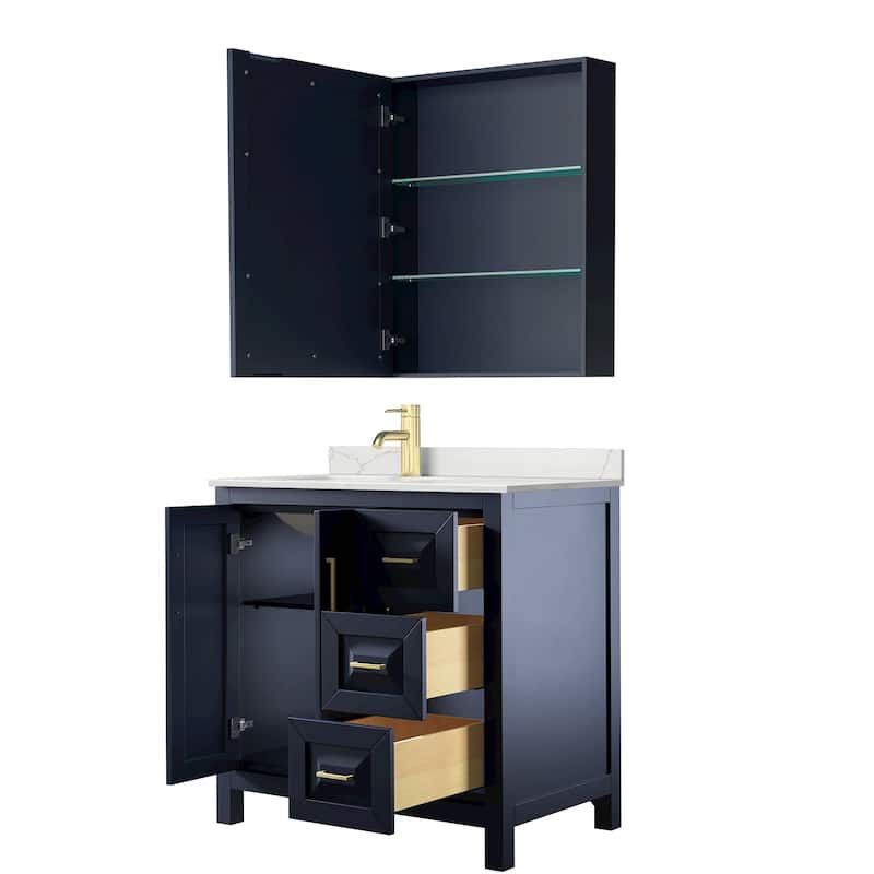 Daria 36-inch Single Vanity, Single Hole Quartz Top, Med Cabinet