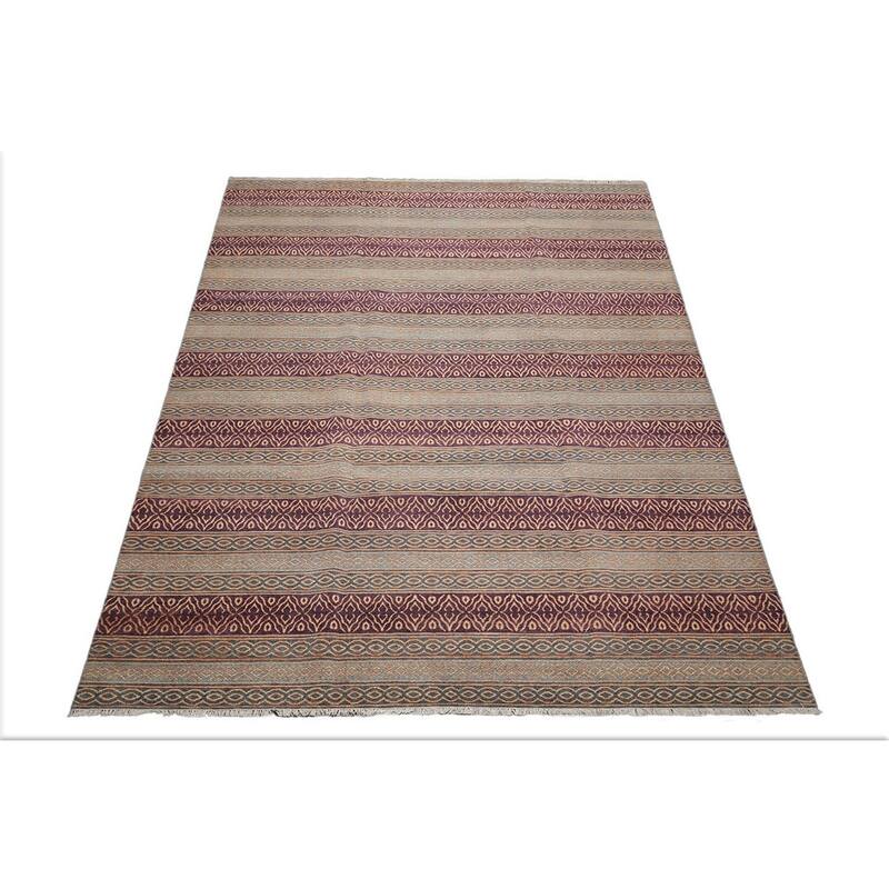 Gray 100% Wool Oriental Rug, Hand Knotted in Transitional Style - 8' x 10'