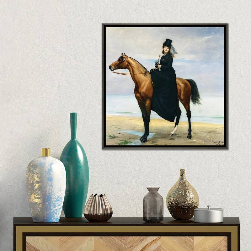 iCanvas "Equestrian Portrait of Mademoiselle Croizette, 1873" by Charles Emile Auguste Carolus-Duran Framed