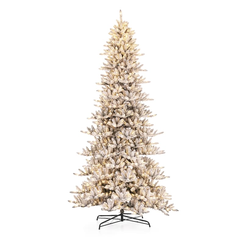 Glitzhome 11ft Pre-Lit Flocked Full-Size Fir Artificial Christmas Tree with 950 Warm White Lights