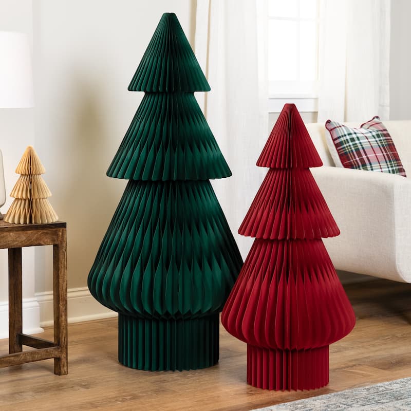 Tall Accordion Honeycomb Foldable Paper Christmas Tree - 4' - Dark Green