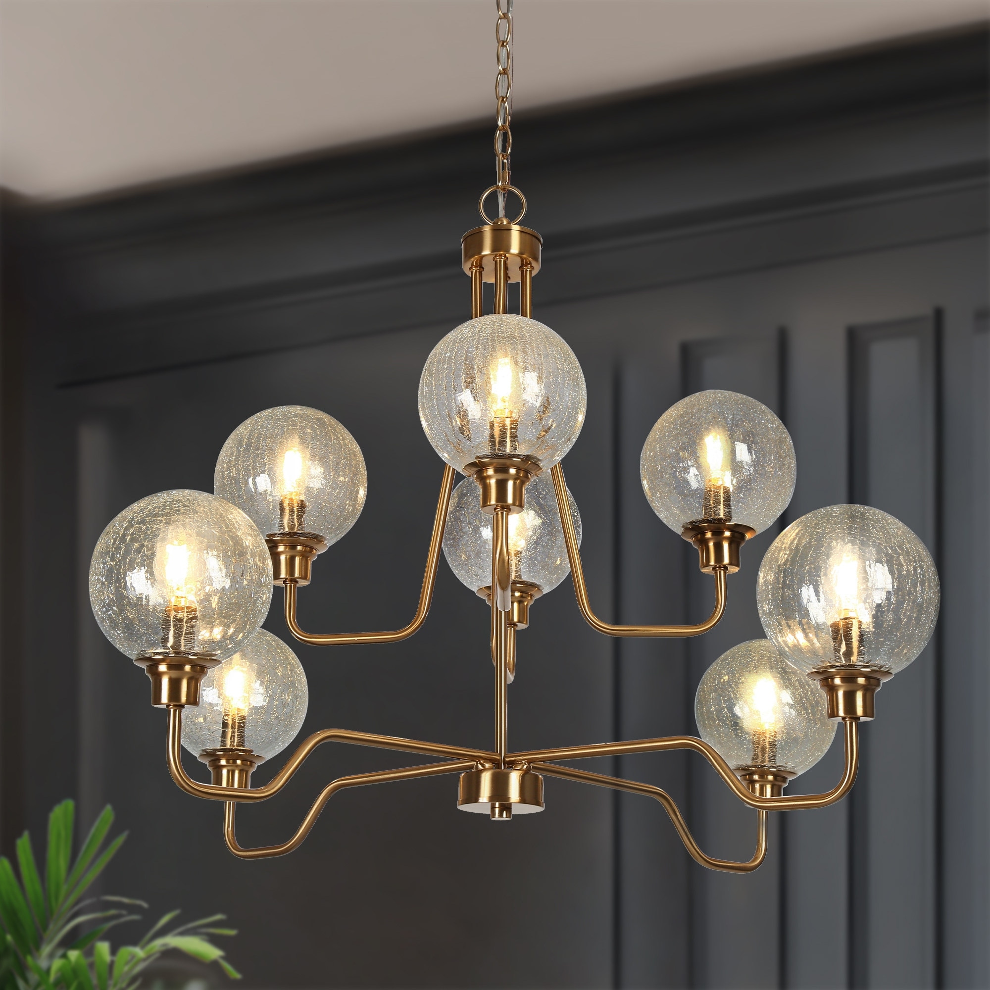 Modern Glam Gold 8-Light 2-Tier Chandelier 37.4 IN. Large Glass Lights - D 37.4" x H 25.1"