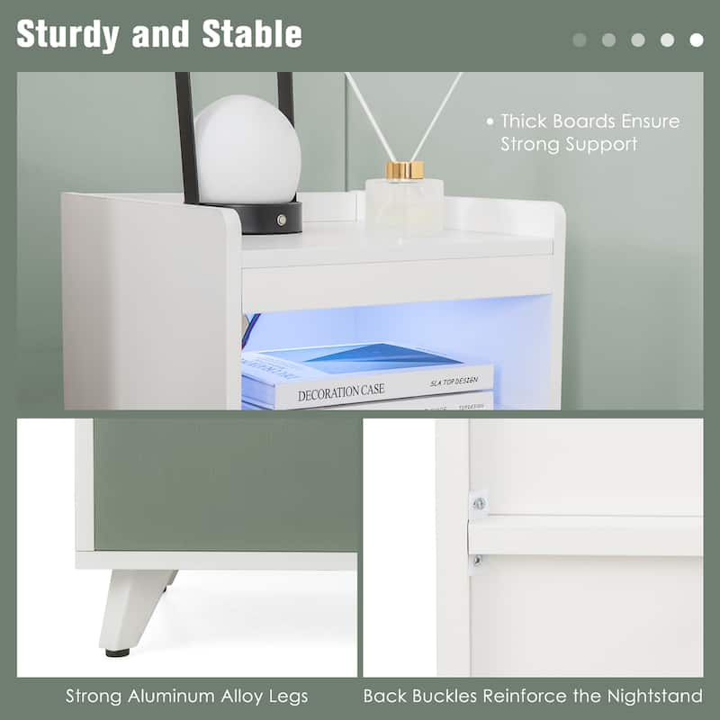 Gymax 2PCS Nightstand Modern Beside End Table w/ LED Lights Open