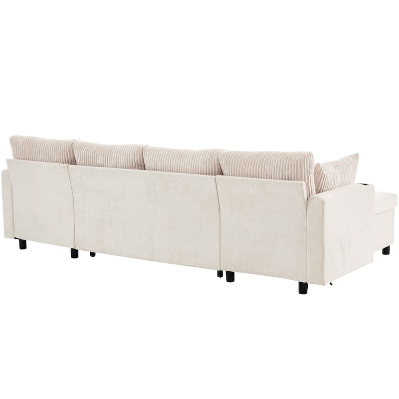 111.8" Chenille Sectional Sleeper Sofa U-Shaped Convertible Sofa Bed with Storage Chaise and USB Ports