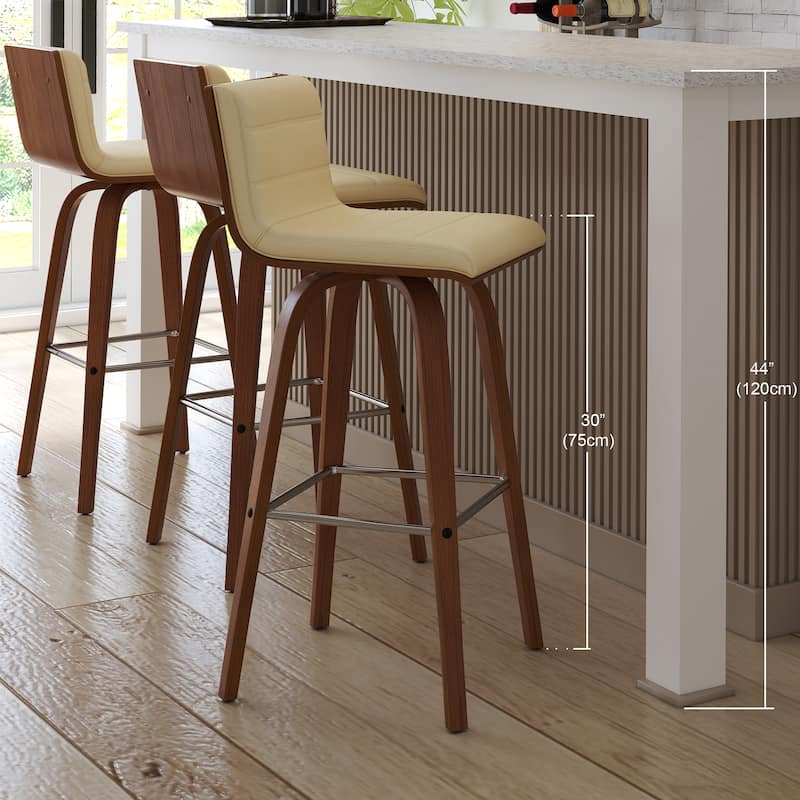 Skara Swivel Bar Stool, Upholstered Bar Height Chair with Bentwood Frame