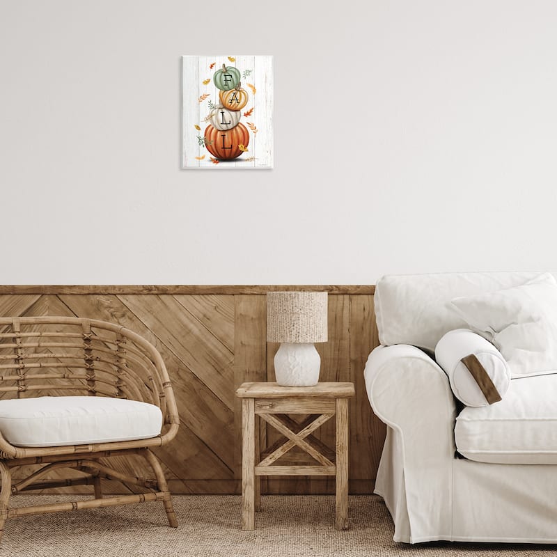 Stupell Falling Leaves & Pumpkin Stack Wall Plaque Art Design By Elizabeth Tyndall