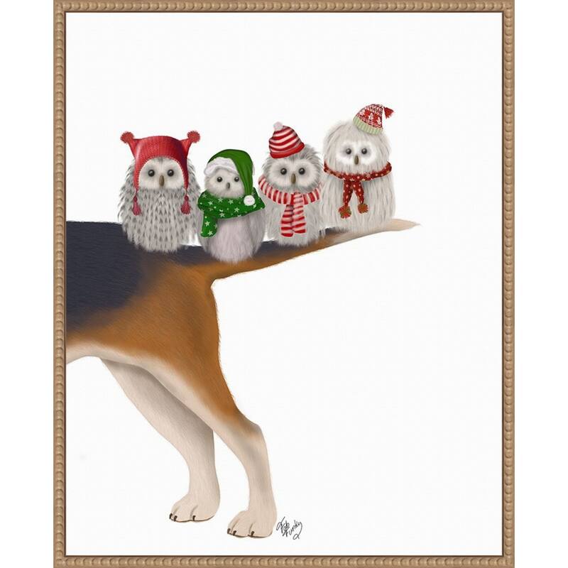 Christmas Bummer Owls by Fab Funky (23 x 28 in.), Framed Canvas Wall Art Print - Sylvie Beaded Rustic Natural