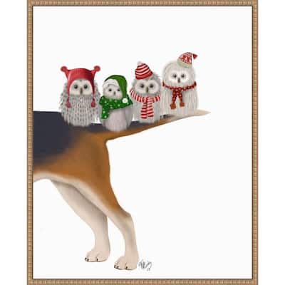Christmas Bummer Owls by Fab Funky (23 x 28 in.), Framed Canvas Wall Art Print - Sylvie Beaded Rustic Natural