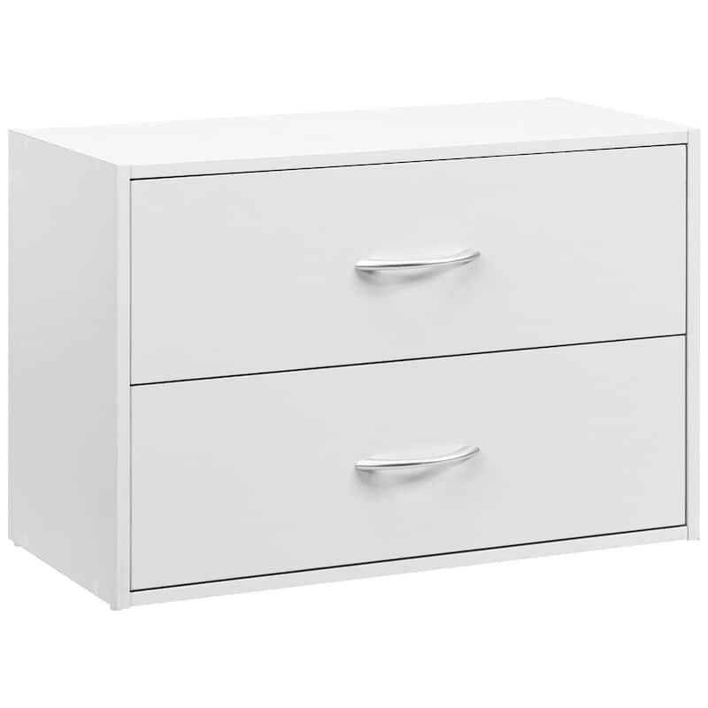 2-Drawer Stackable Horizontal Storage Cabinet Dresser Chest with Handles - White