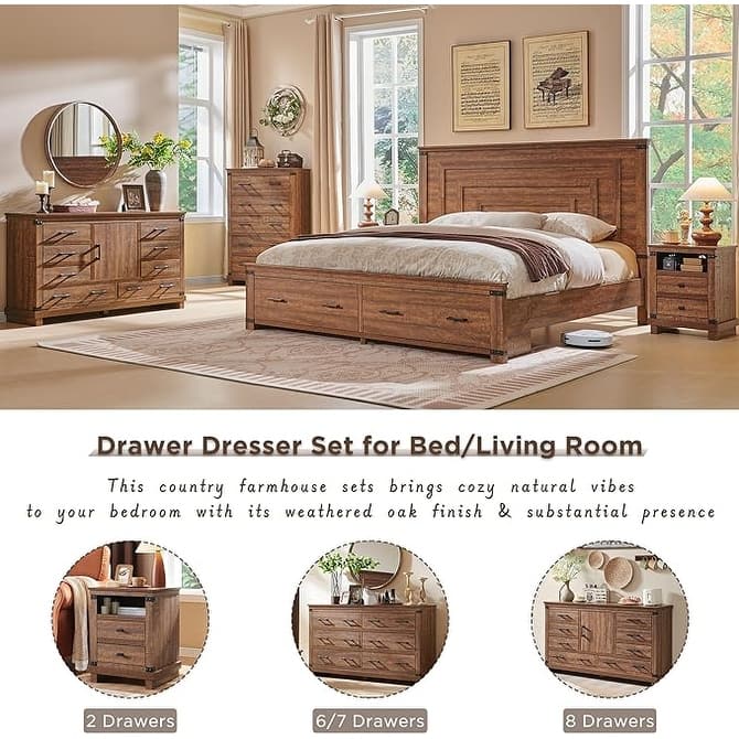 Farmhouse 5 Drawers Dresser, Wood Chest of Drawers, Closet Dresser